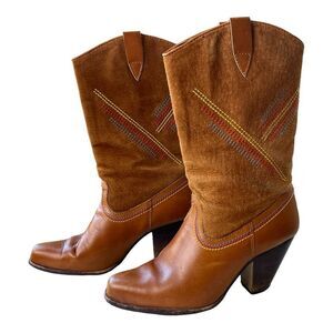 Vintage 9 West Bullet Brown Boots Made in Brazil Size 7.5 Western 70s Country